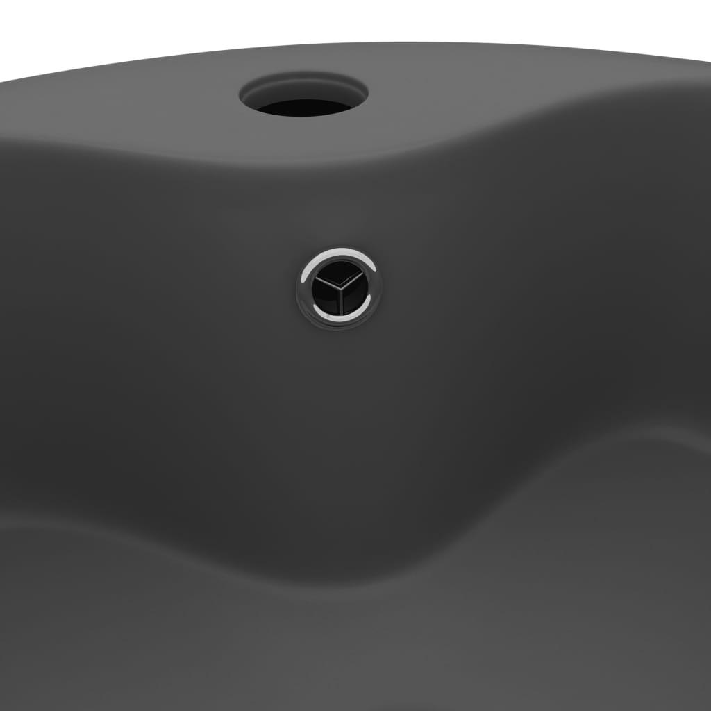 Luxury sink with overflow, dark grey matt, 36x13 cm, ceramic