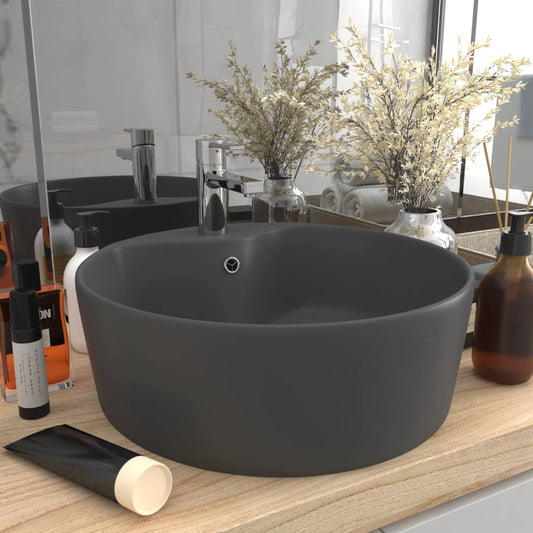 Luxury sink with overflow, dark grey matt, 36x13 cm, ceramic