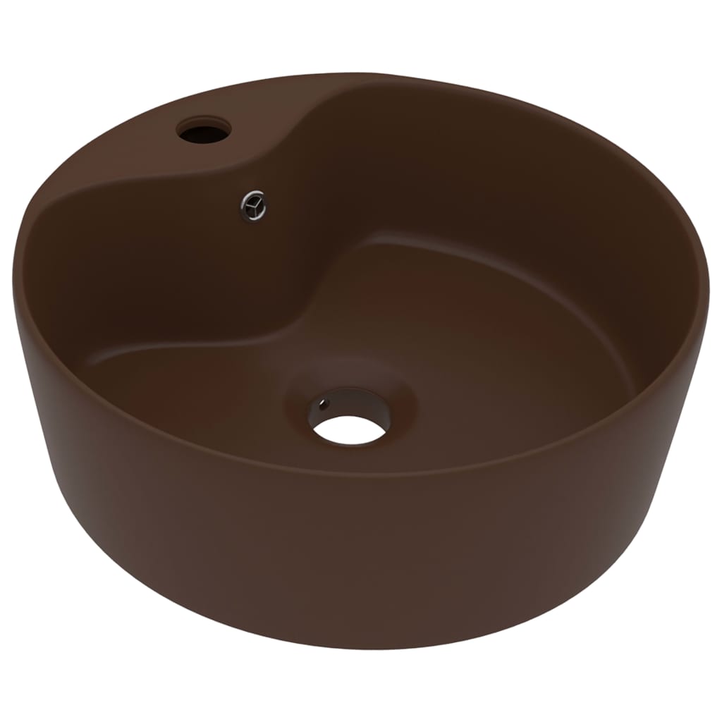 Luxury sink with overflow, dark brown matt, 36x13cm, ceramic