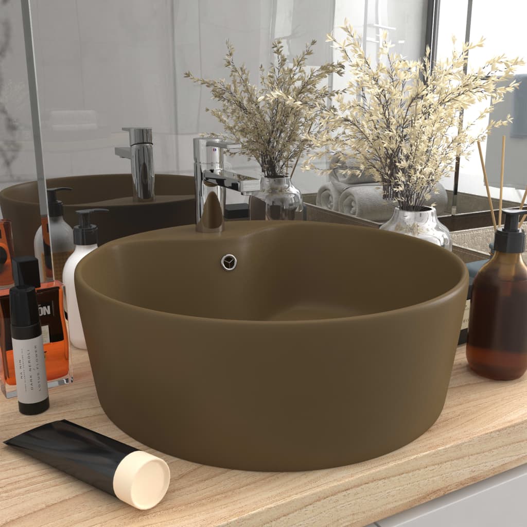 Luxury sink with overflow, matte cream, 36 x 13 cm, ceramic