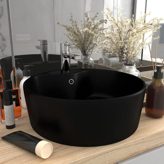 Luxury sink with overflow, matte black, 36 x 13 cm, ceramic