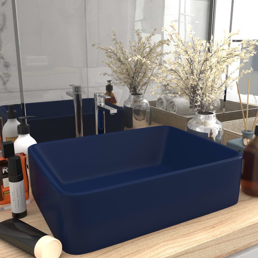 Luxury bathroom sink, dark blue matt, 41x30x12 cm, ceramic