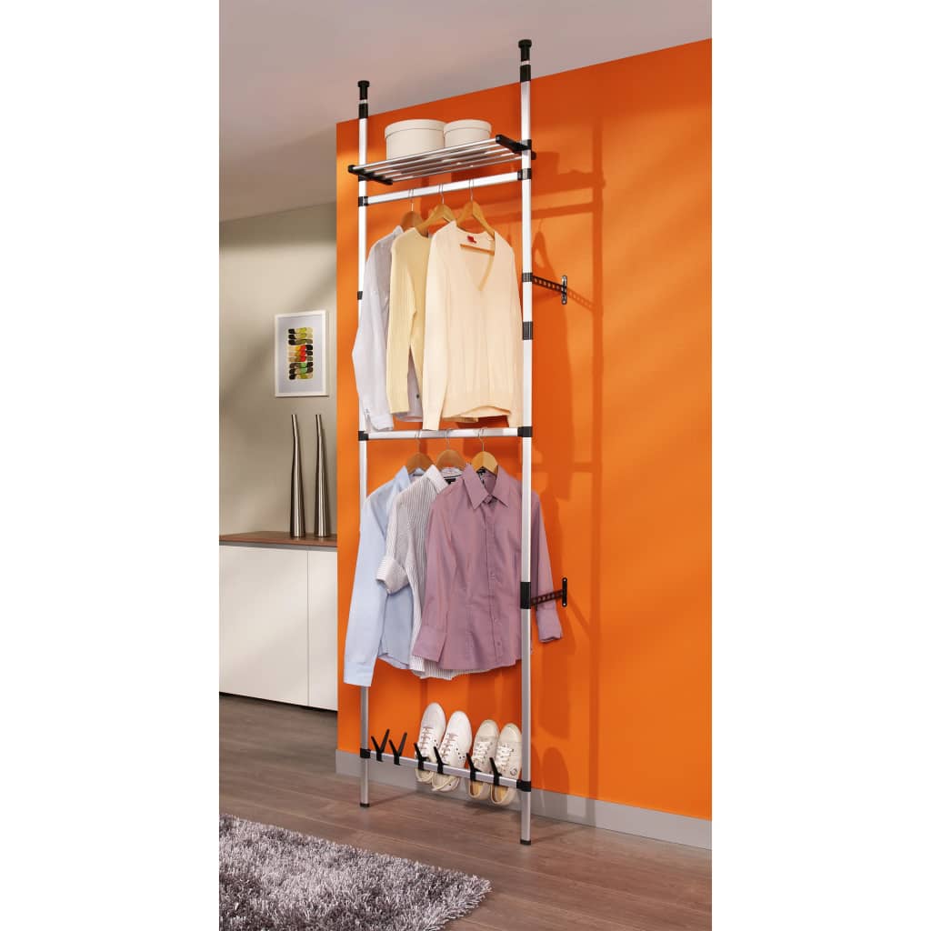 Telescopic wardrobe system, with rails and shelf, aluminum