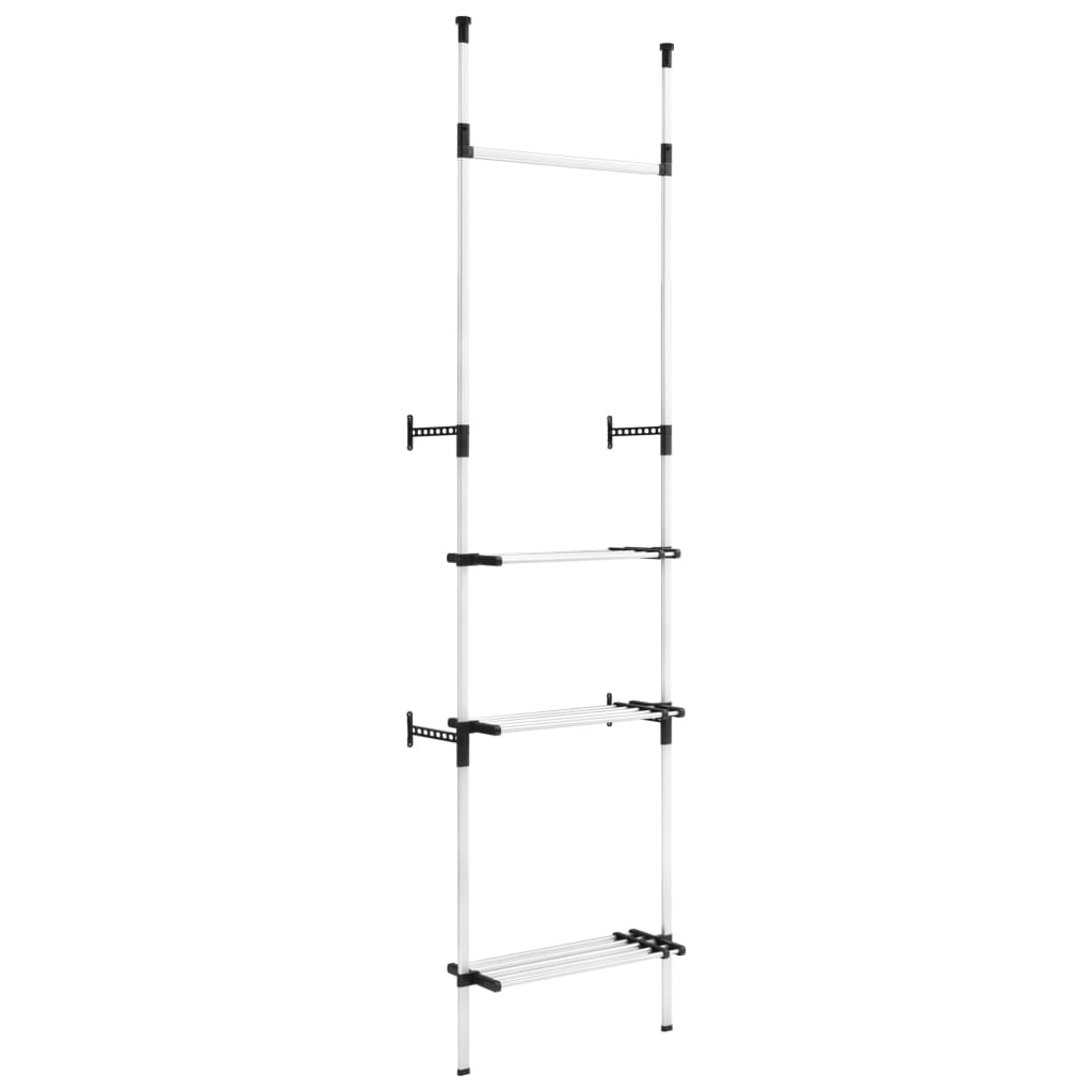 Telescopic wardrobe system, with rails and shelf, aluminum