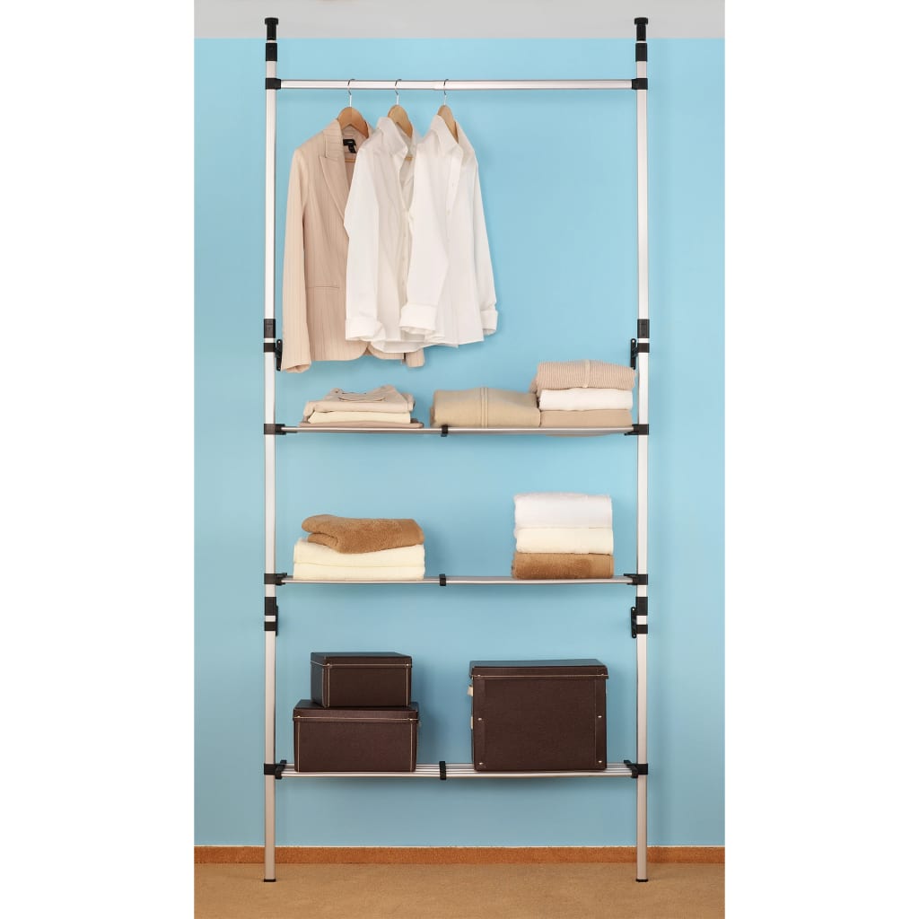 Telescopic wardrobe system, with rails and shelf, aluminum