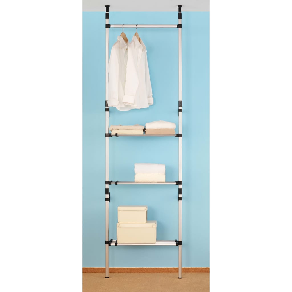 Telescopic wardrobe system, with rails and shelf, aluminum