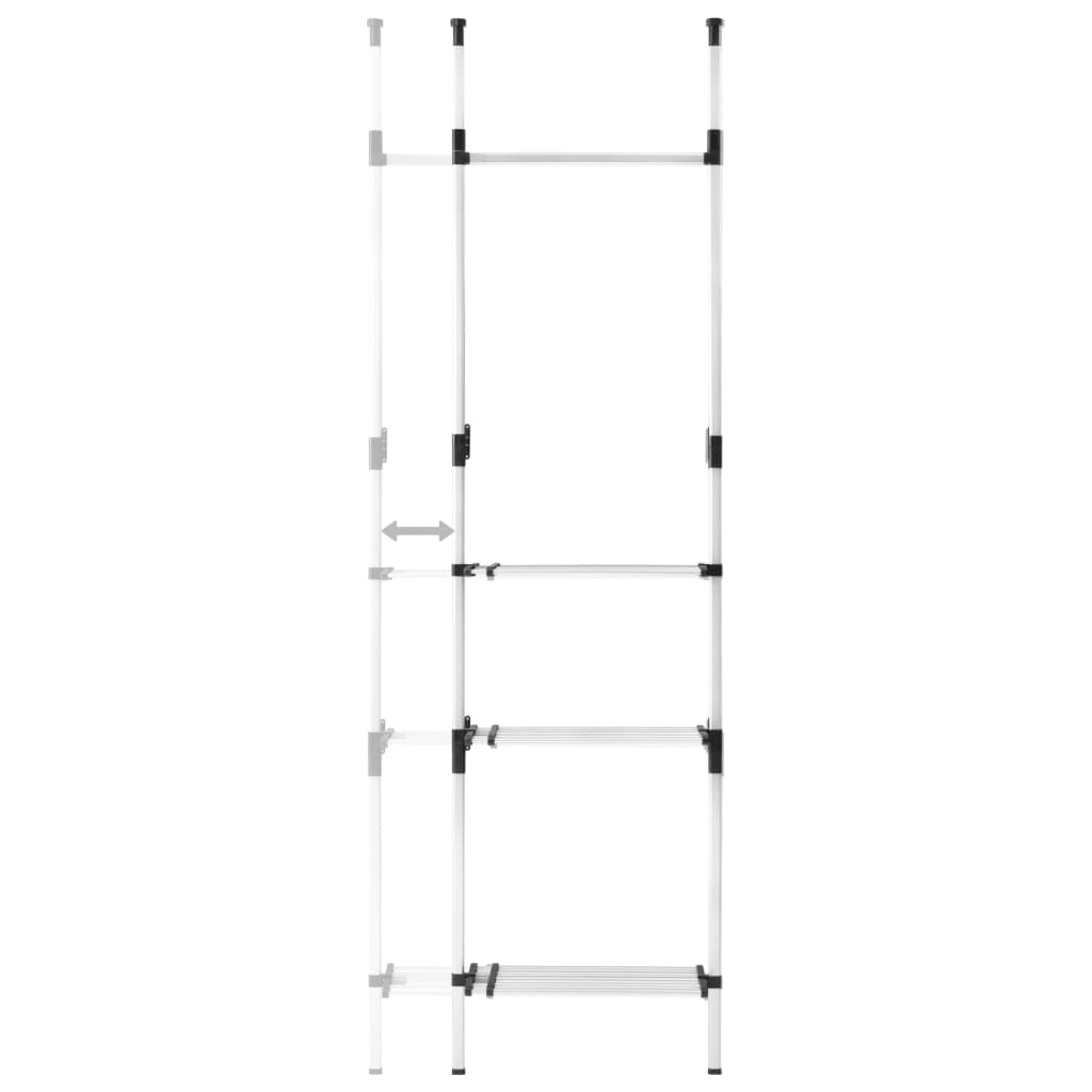 Telescopic wardrobe system, with rails and shelf, aluminum