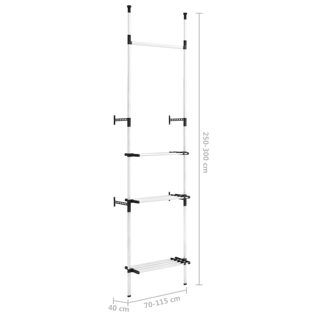 Telescopic wardrobe system, with rails and shelf, aluminum