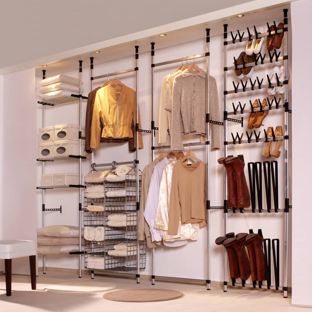 Telescopic wardrobe system, with rails and shelf, aluminum