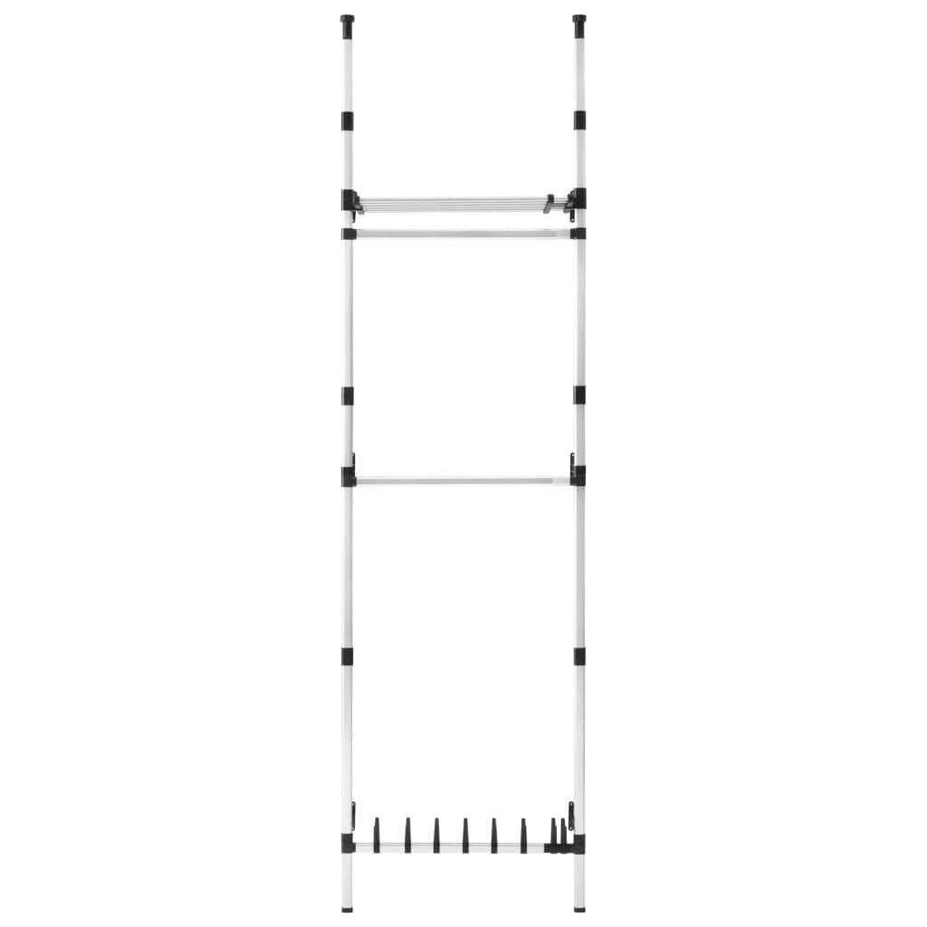 Telescopic wardrobe system, with rails and shelf, aluminum