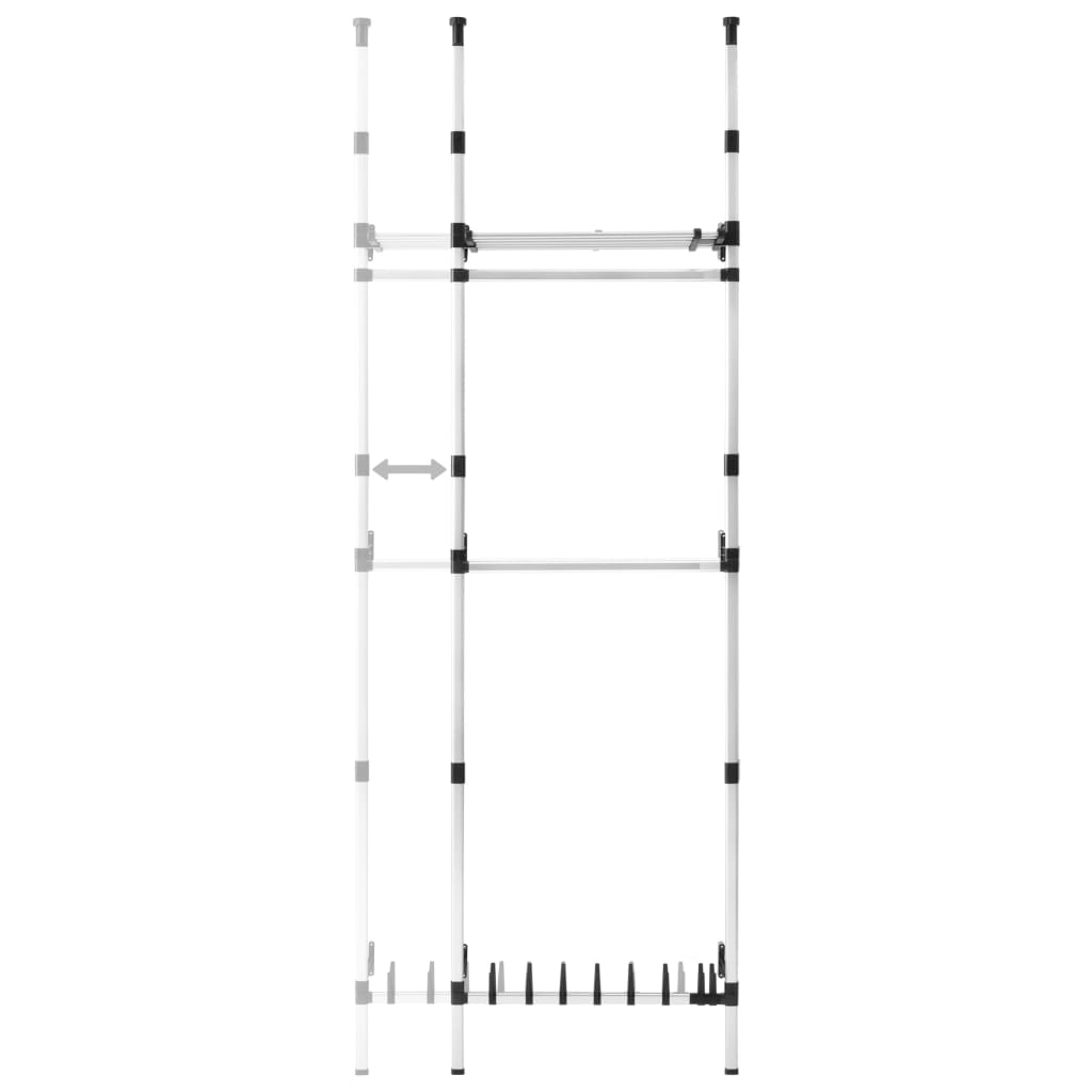 Telescopic wardrobe system, with rails and shelf, aluminum