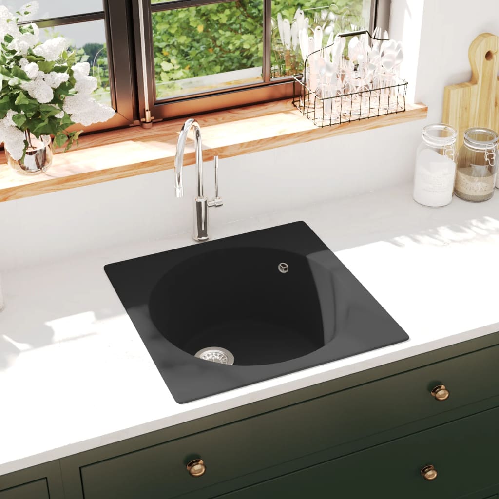 Kitchen sink with overflow, black, granite