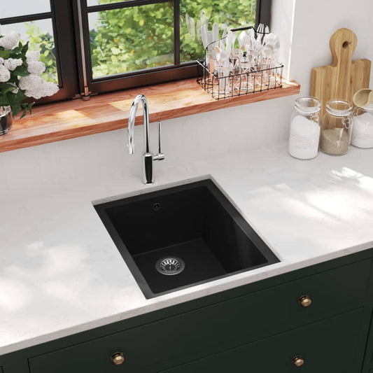 Kitchen sink with overflow, black, granite