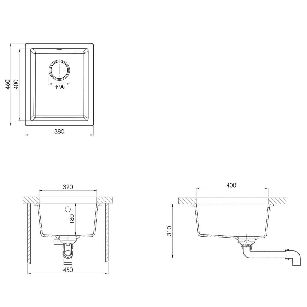 Kitchen sink with overflow, white, granite