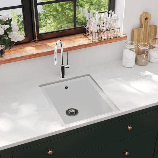 Kitchen sink with overflow, white, granite