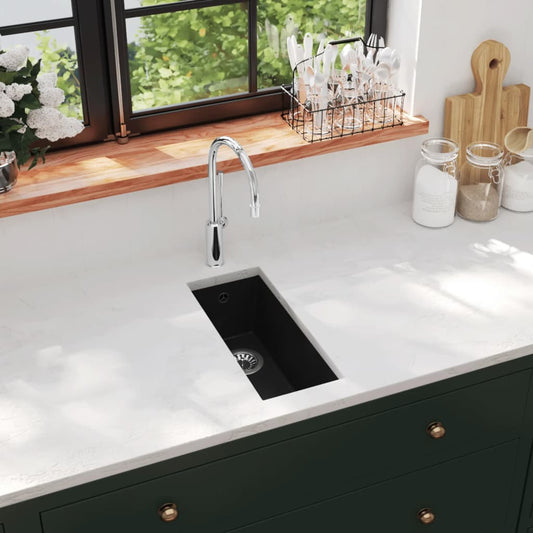 Kitchen sink with overflow, black, granite