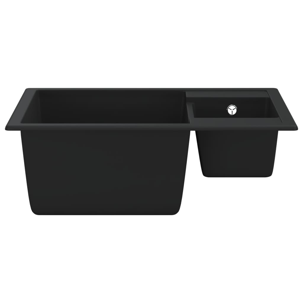 Double kitchen sink with overflow, black, granite