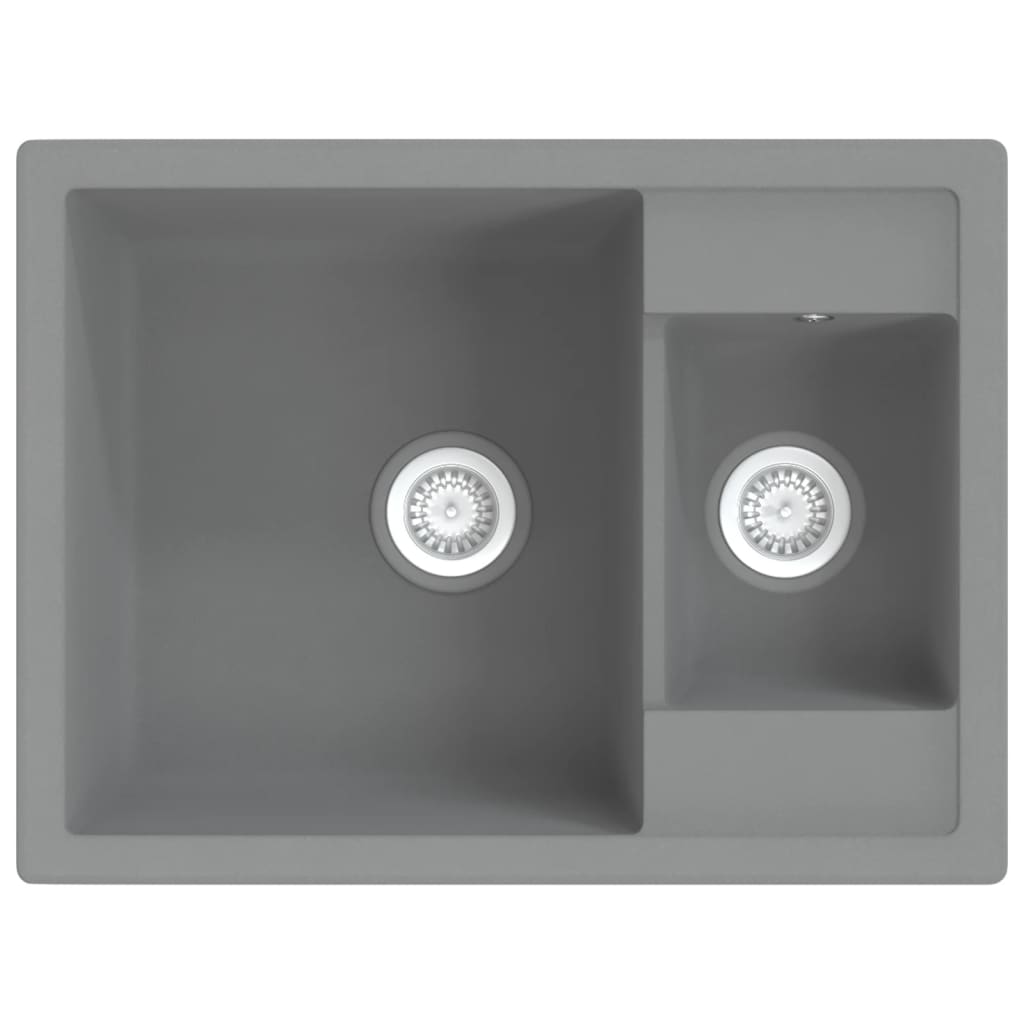 Double kitchen sink with overflow, granite grey