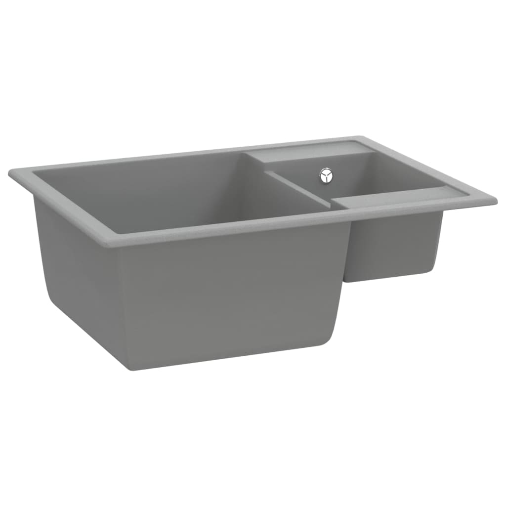 Double kitchen sink with overflow, granite grey