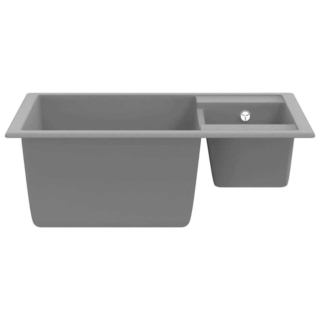 Double kitchen sink with overflow, granite grey