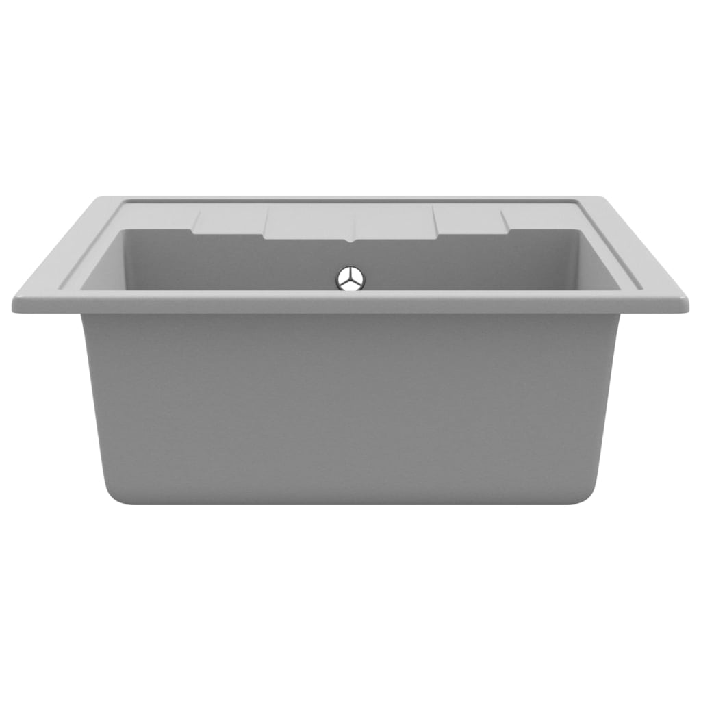 Kitchen sink with overflow hole, gray, oval, granite