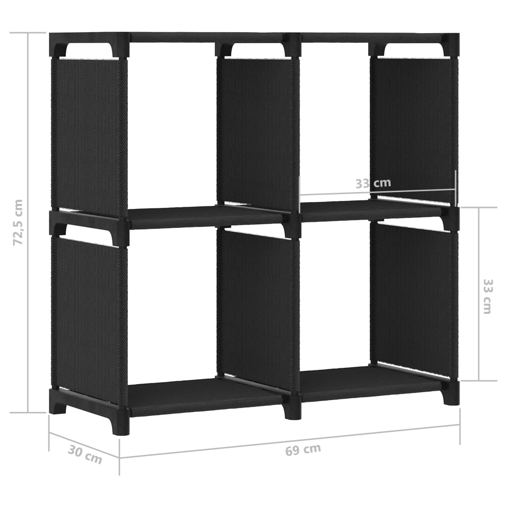 Display shelf, 4 cubes, black, 69x30x72.5 cm, textile material