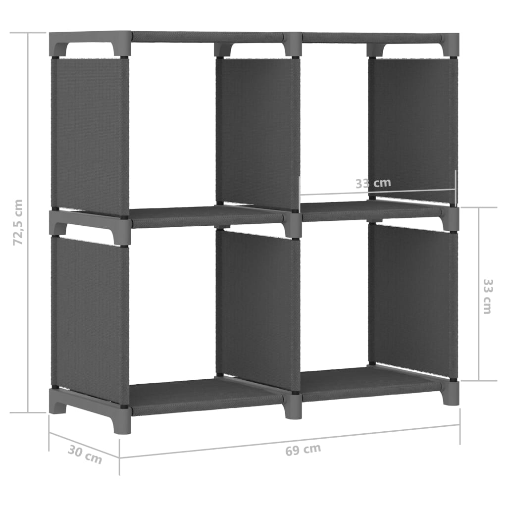 Display shelf, 4 cubes, gray, 69x30x72.5 cm, textile material