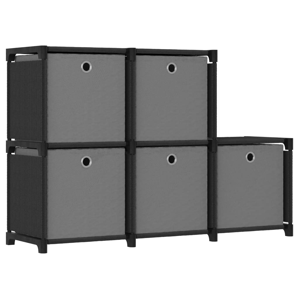 5-cube shelf with boxes, black, 103x30x72.5 cm, textile material