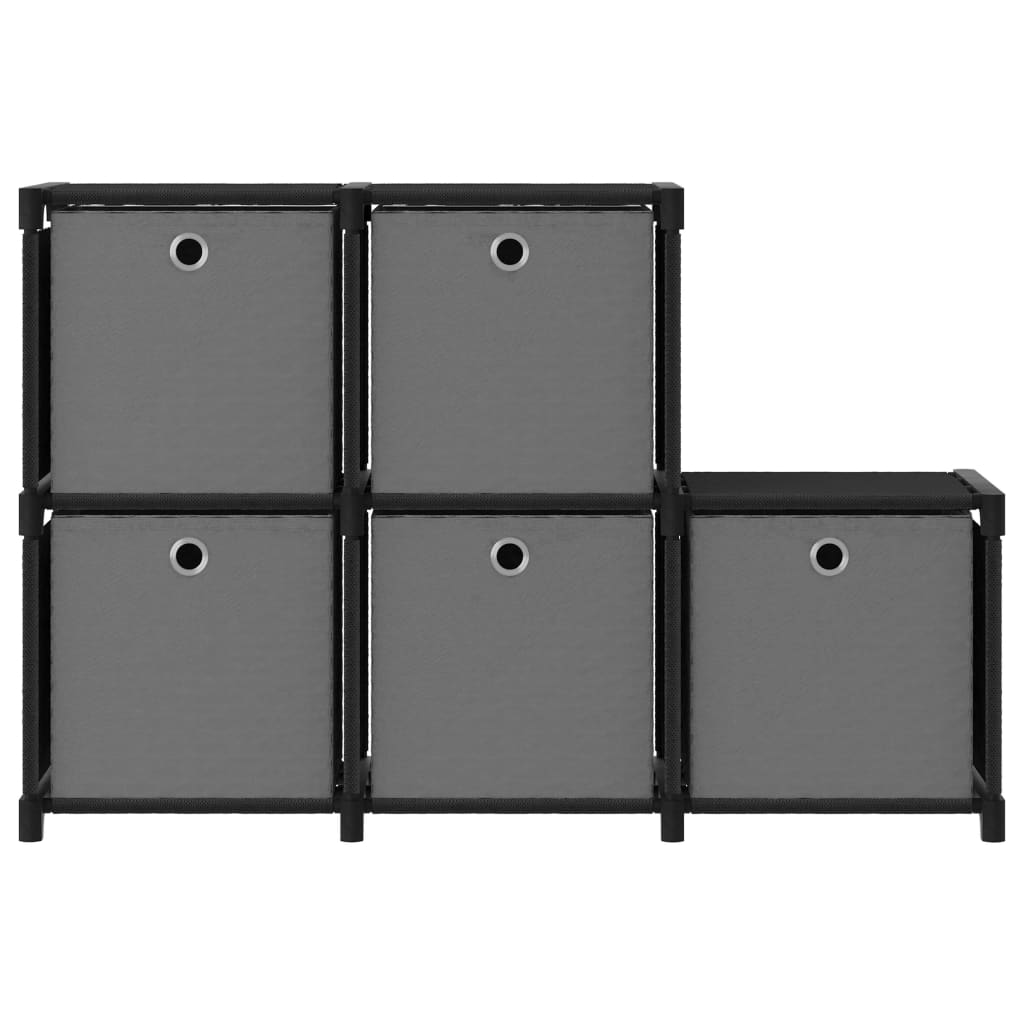 5-cube shelf with boxes, black, 103x30x72.5 cm, textile material