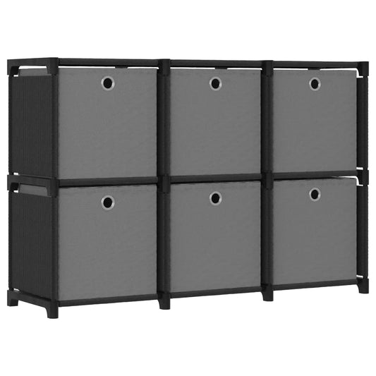 Display shelf, 6 cubes + boxes, black, 103x30x72.5 cm, textile