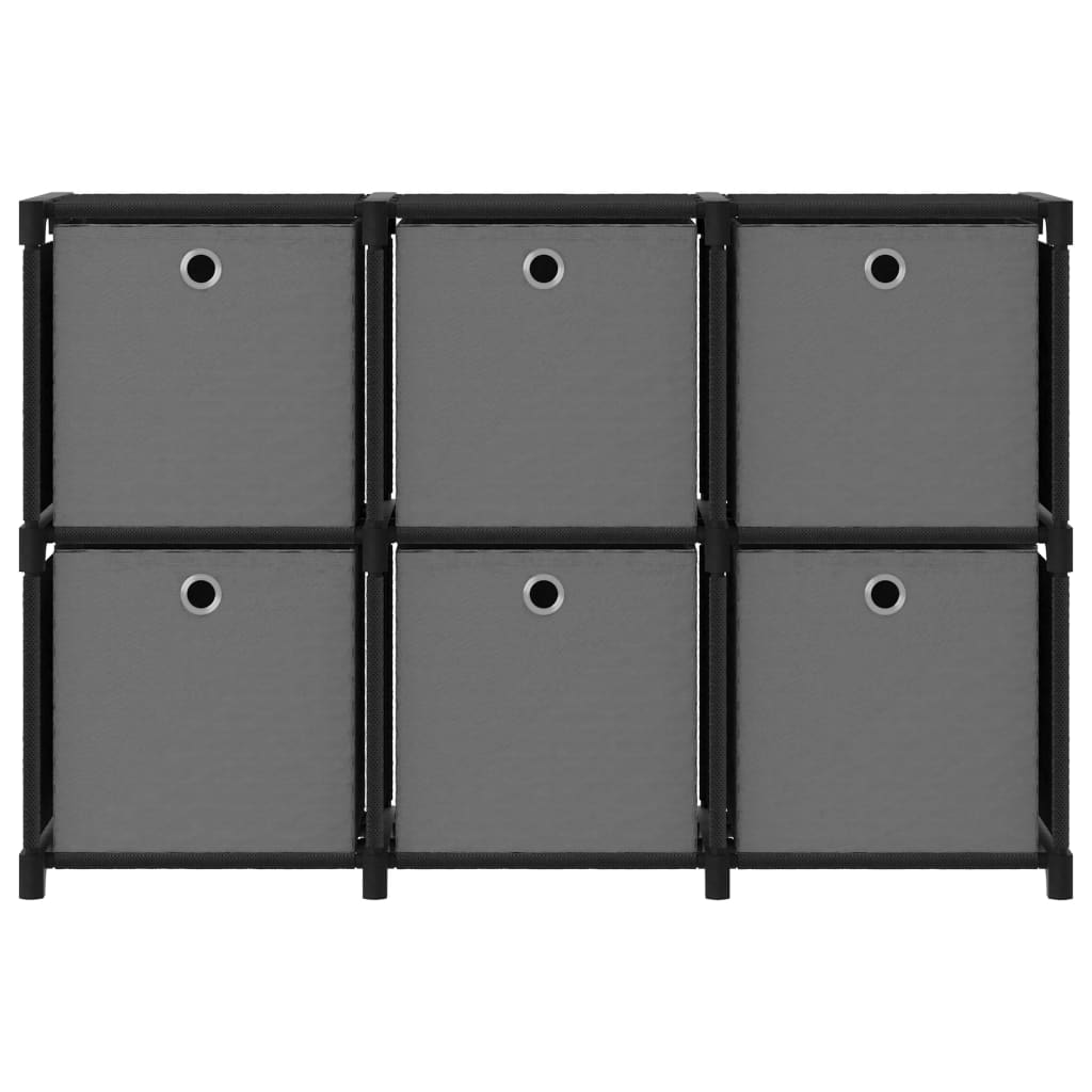 Display shelf, 6 cubes + boxes, black, 103x30x72.5 cm, textile