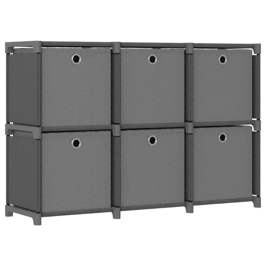 Display shelf, 6 cubes + boxes, gray, 103x30x72.5 cm, textile