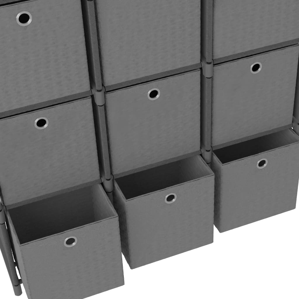 Shelf 9 cubes with boxes, gray, 103x30x107.5 cm, textile material