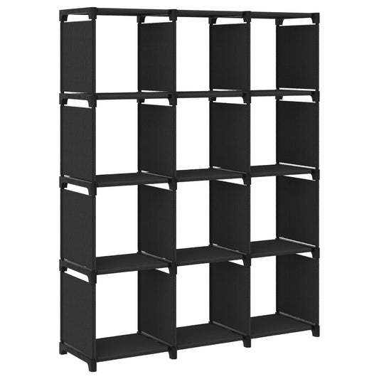 Display shelf, 12 cubes, black, 103x30x141 cm, textile material