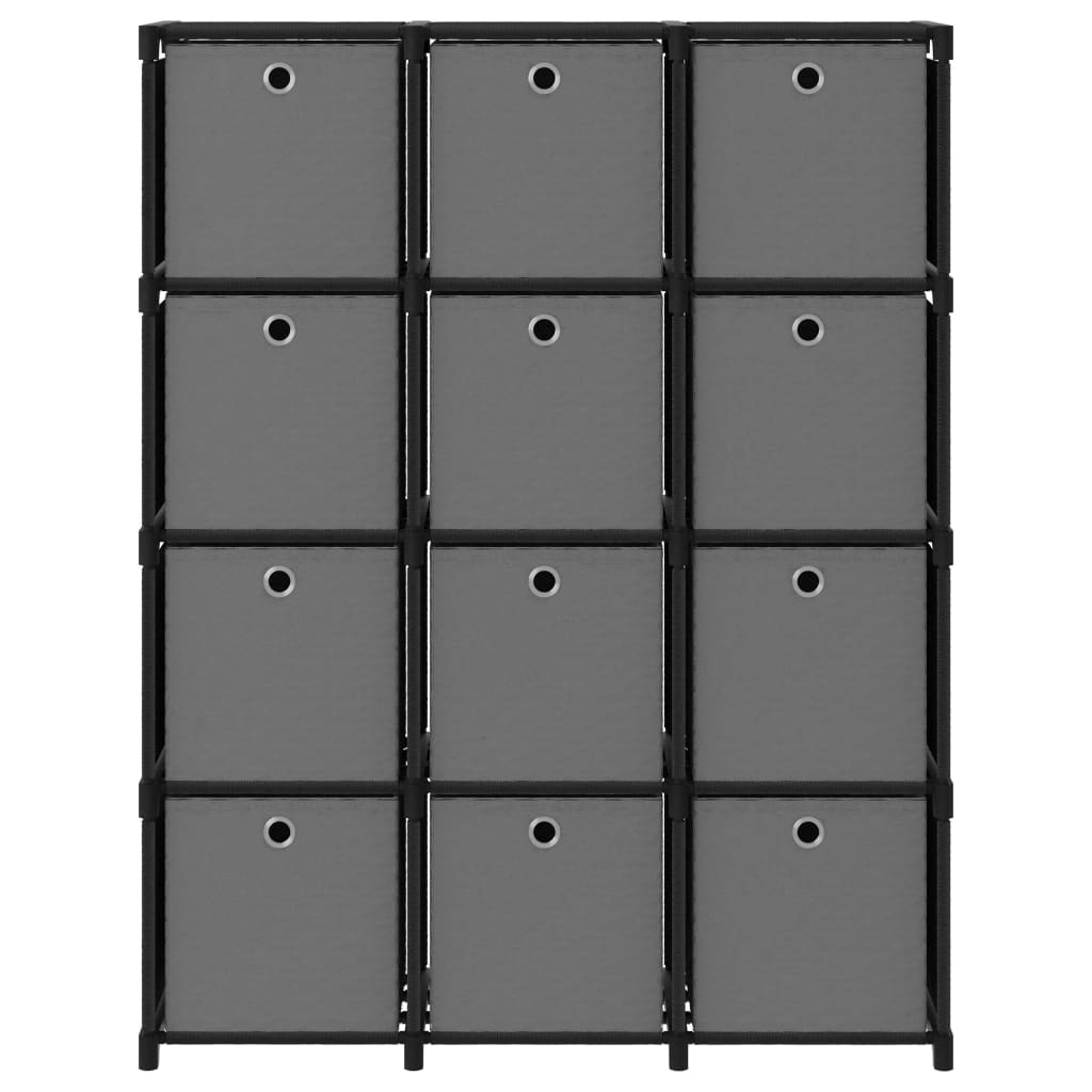 Display shelf, 12 cubes + boxes, black, 103x30x141 cm, textile