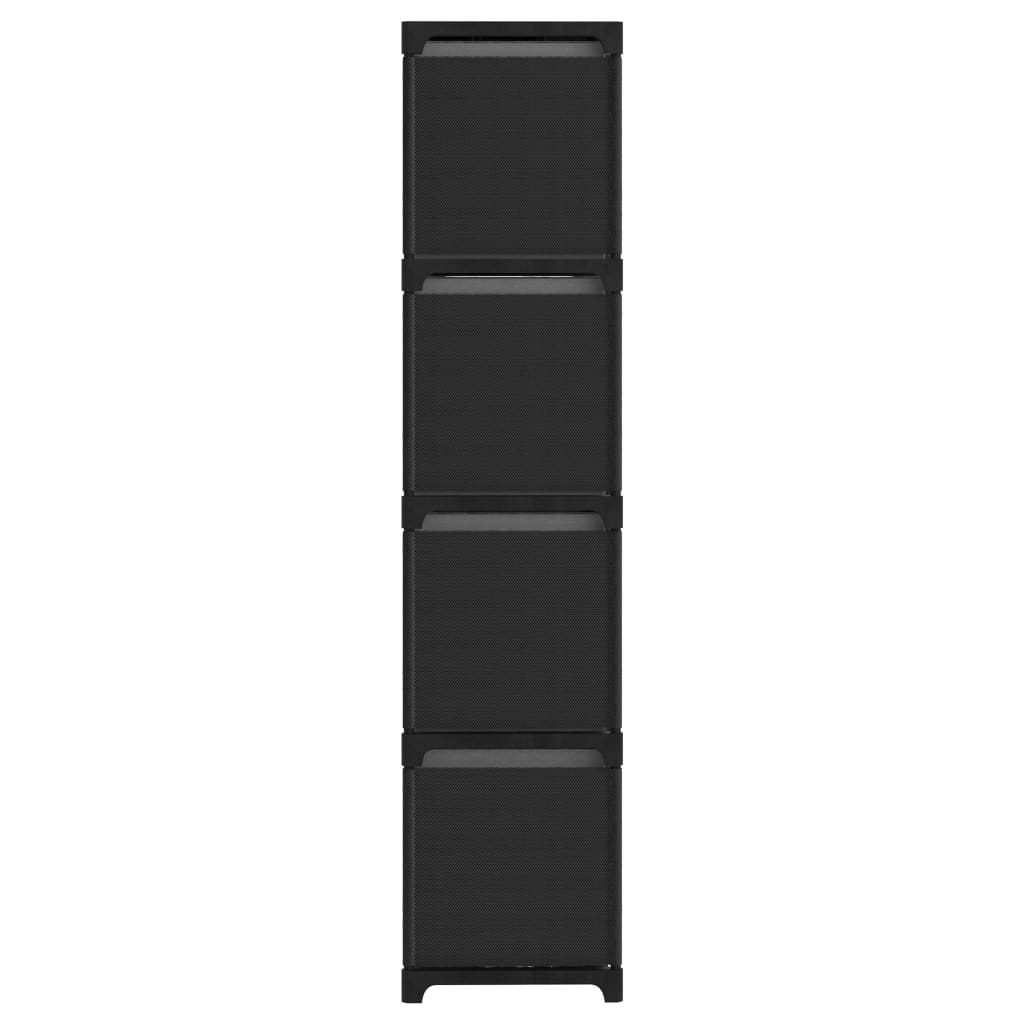 Display shelf, 12 cubes + boxes, black, 103x30x141 cm, textile