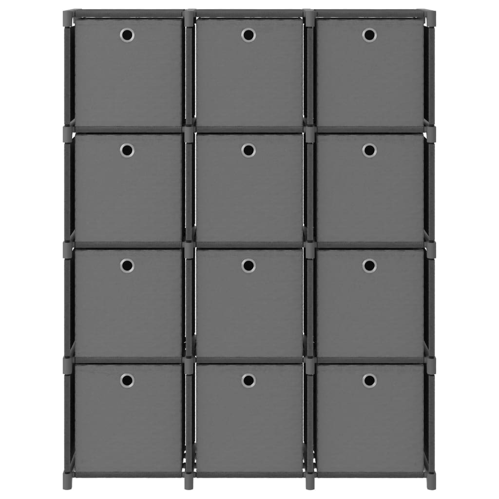 Display shelf, 12 cubes + boxes, gray, 103x30x141 cm, textile