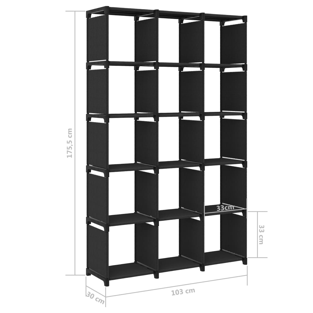 Display shelf, 15 cubes, black, 103x30x175.5 cm, textile