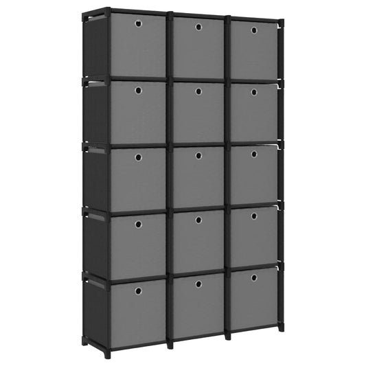 Display shelf 15 cubes, boxes, black, 103x30x175.5 cm, textile