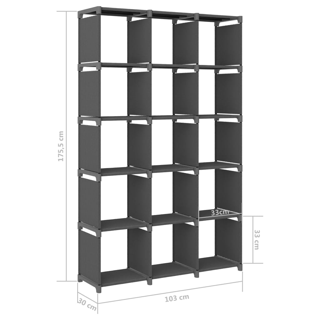 Display shelf, 15 cubes, gray, 103x30x175.5 cm, textile material