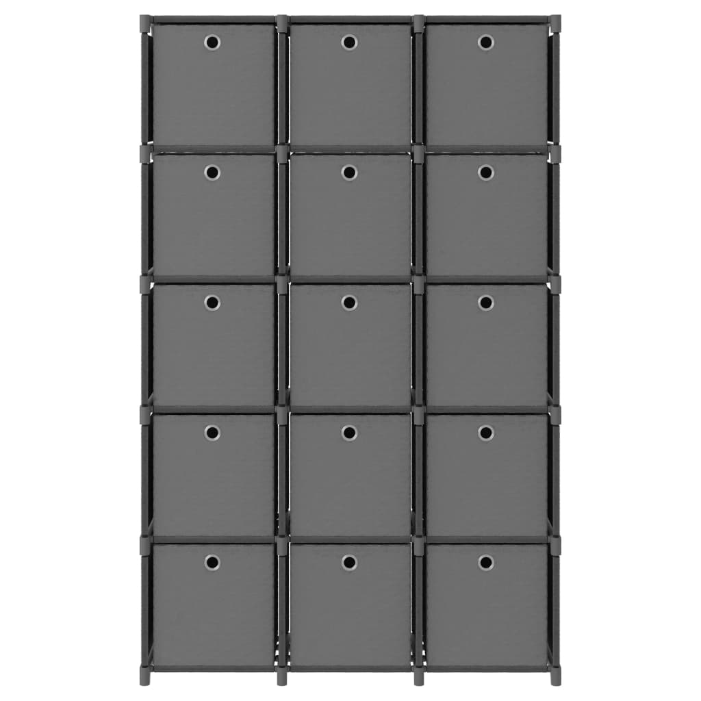 Display shelf 15 cubes, boxes, gray 103x30x175.5 cm, textile