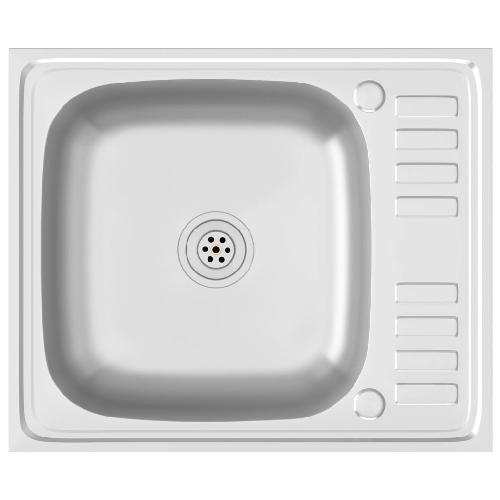 Kitchen sink with drainer, silver 600x500x155 mm steel