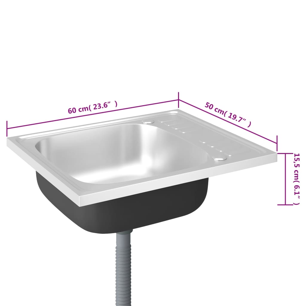 Chiuvetă bucătărie cu scurgător, argintiu 600x500x155 mm oțel