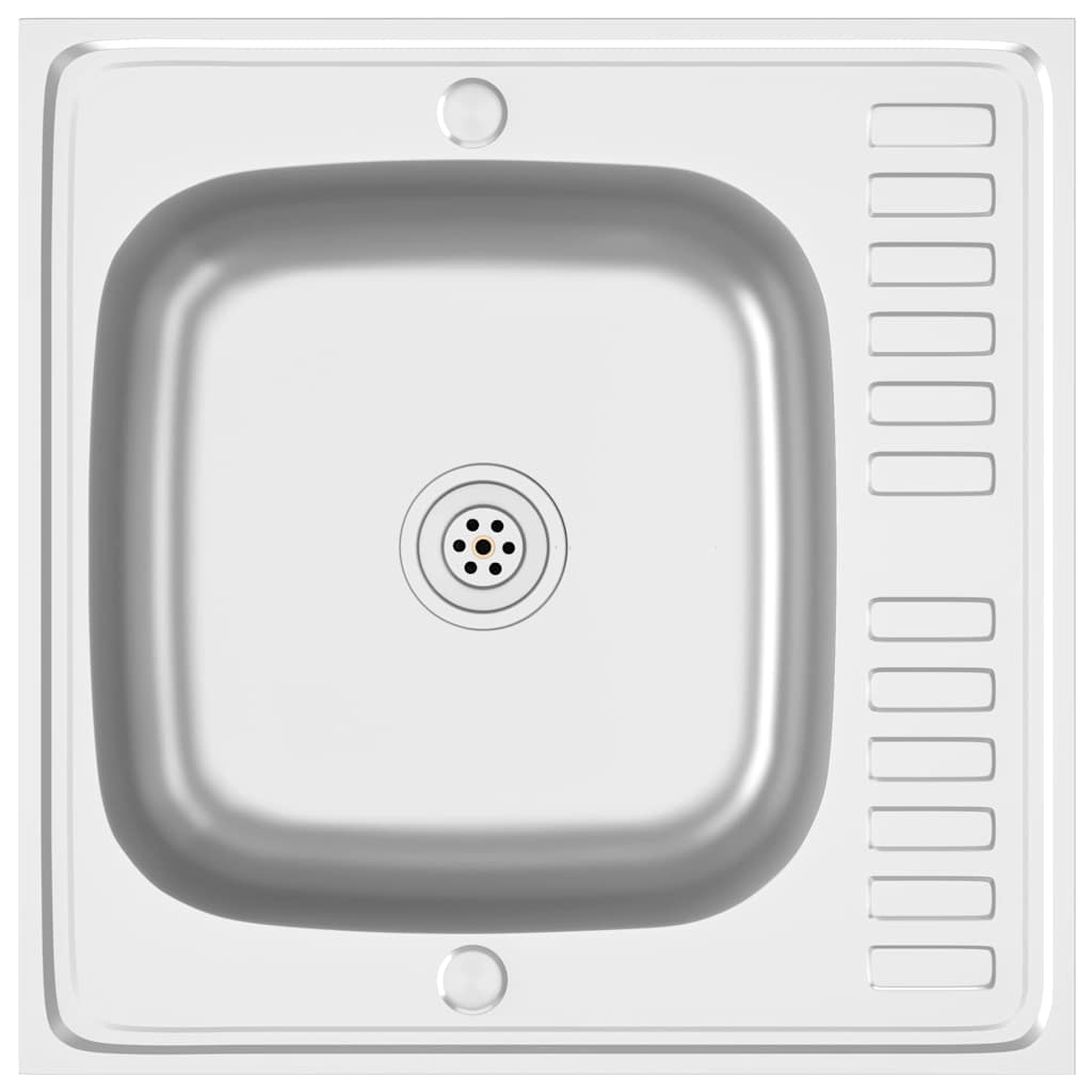 Kitchen sink with drainer, silver 600x600x155 mm steel