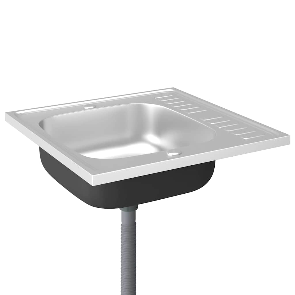 Kitchen sink with drainer, silver 600x600x155 mm steel