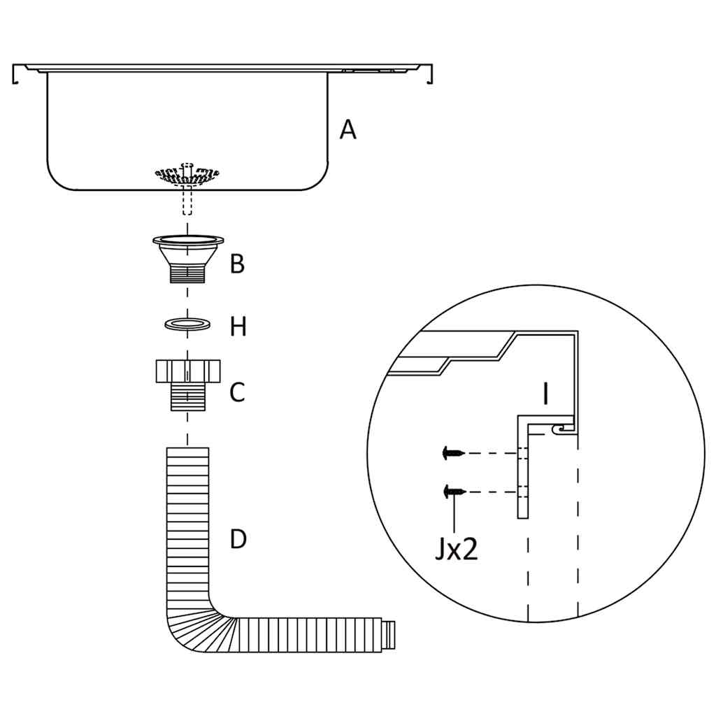 Kitchen sink with drainer, silver 600x600x155 mm steel