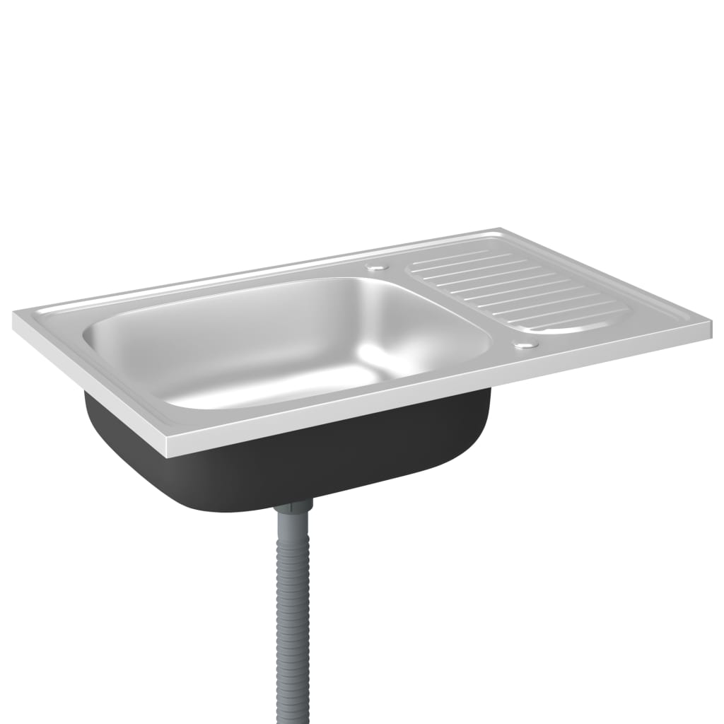 Kitchen sink with drainer, silver 800x500x155 mm steel