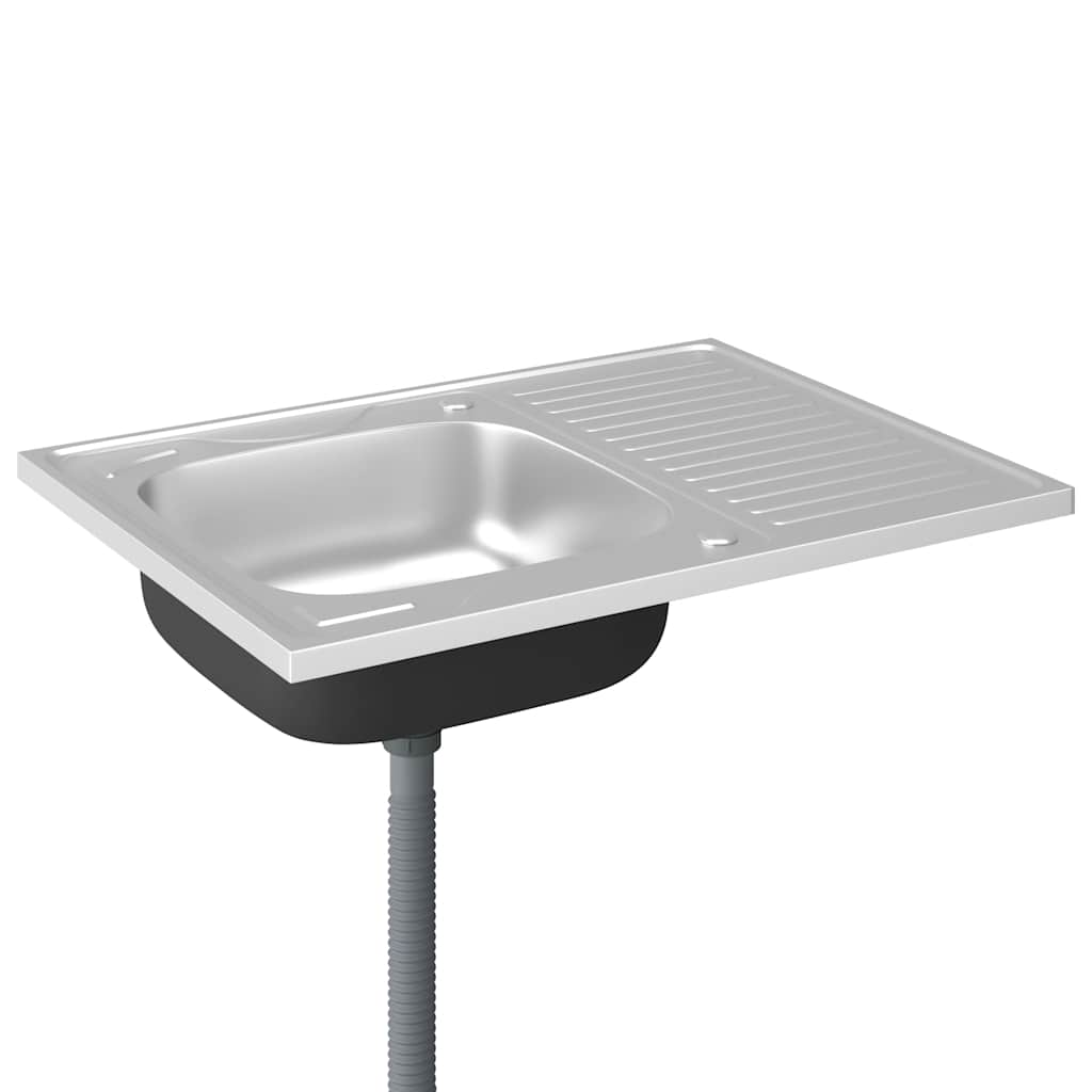 Kitchen sink with drainer, silver 800x600x155 mm steel