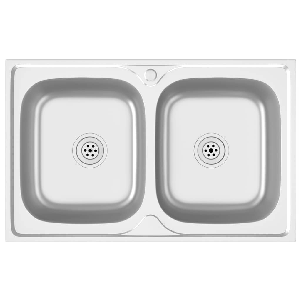 2-bowl kitchen sink, silver, 800x500x155 mm, steel