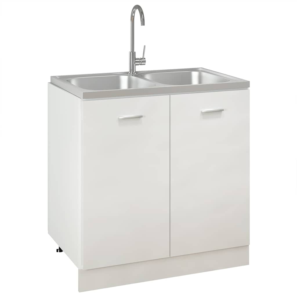 2-bowl kitchen sink, silver, 800x500x155 mm, steel